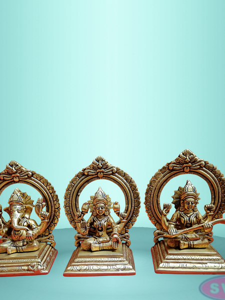 Brass Lakshmi Ganesha Saraswati Statue Set Of 3 Idols