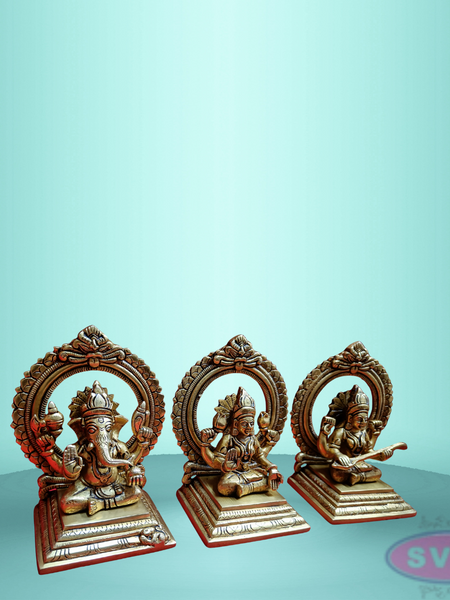 Brass Lakshmi Ganesha Saraswati Statue Set Of 3 Idols
