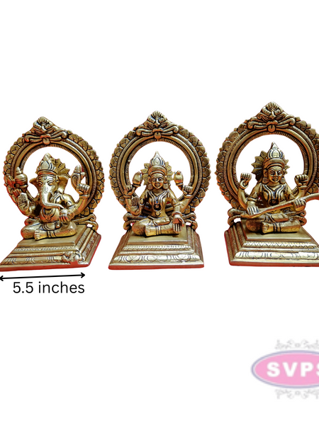 Brass Lakshmi Ganesha Saraswati Statue Set Of 3 Idols