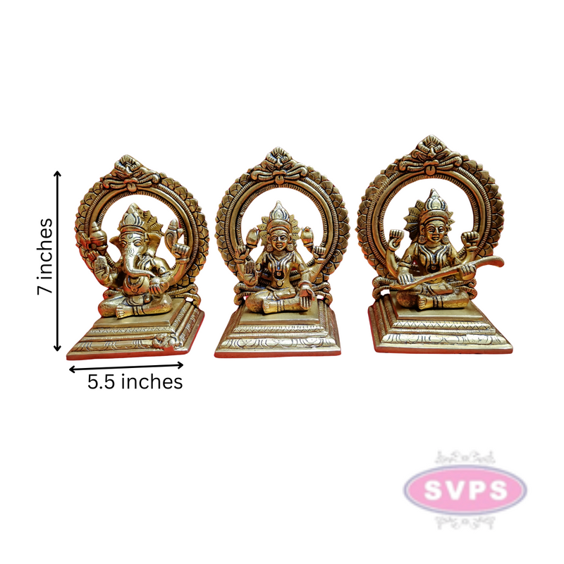 Brass Lakshmi Ganesha Saraswati Statue Set Of 3 Idols