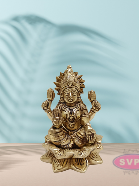 Brass Lakshmi  Laxmi Sitting On Lotus / 4 Inches