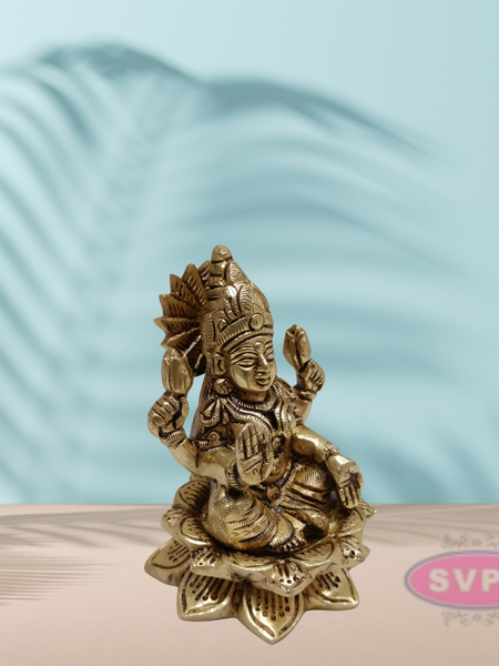 Brass Lakshmi  Laxmi Sitting On Lotus / 4 Inches