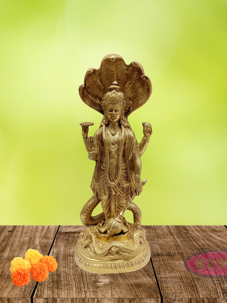 Brass Lord Maha Vishnu Standing On Adishesha