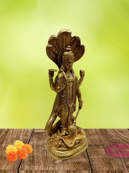 Brass Lord Maha Vishnu Standing On Adishesha