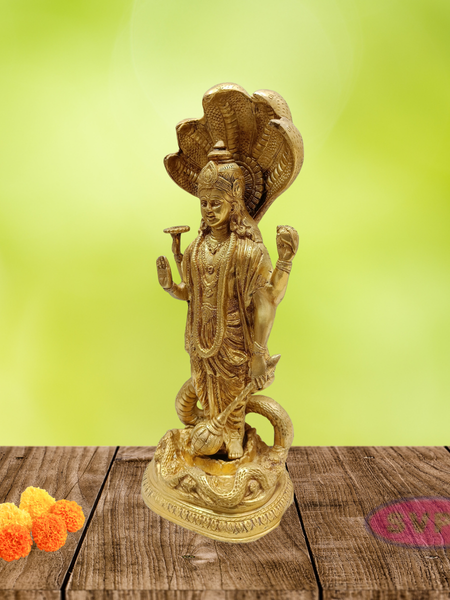 Brass Lord Maha Vishnu Standing On Adishesha