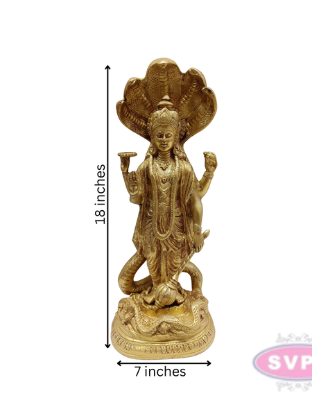 Brass Lord Maha Vishnu Standing On Adishesha