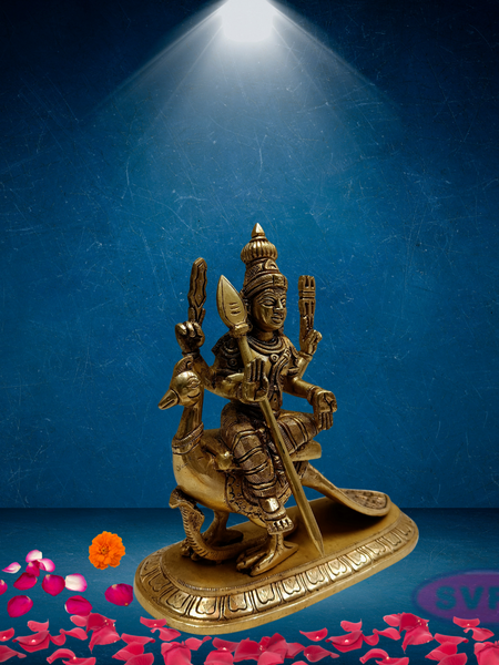 Brass Lord Murugan / Kartikeya Seated on Peacock Idol