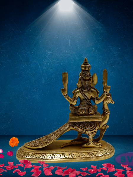 Brass Lord Murugan / Kartikeya Seated on Peacock Idol
