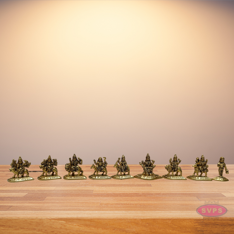 Brass Nava Durga Set Of 9 Idols For Altar And Puja