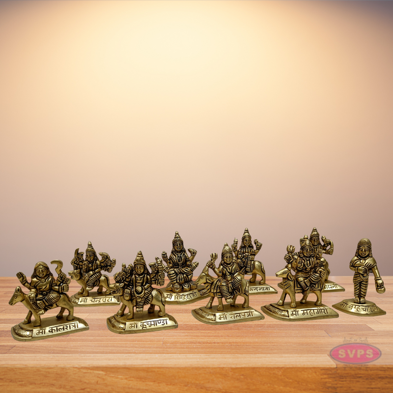 Brass Nava Durga Set Of 9 Idols For Altar And Puja