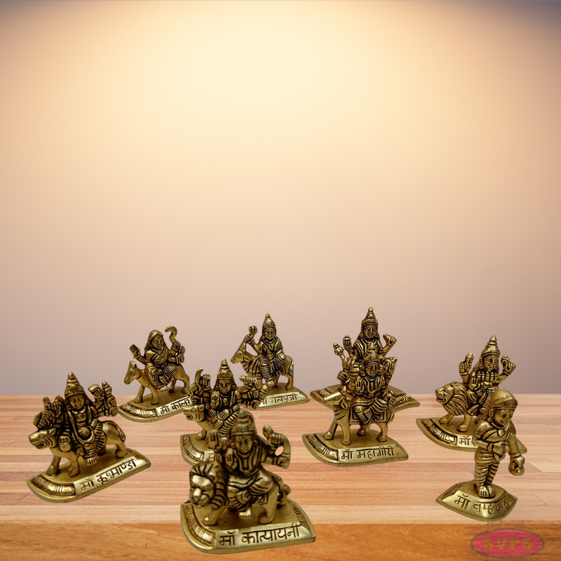 Brass Nava Durga Set Of 9 Idols For Altar And Puja