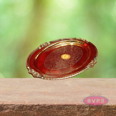 Oval Floral Engraved Brass Plate – Traditional Decorative Pooja & Serving Tray