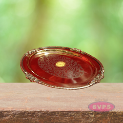 Oval Floral Engraved Brass Plate – Traditional Decorative Pooja & Serving Tray