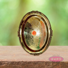 Oval Floral Engraved Brass Plate – Traditional Decorative Pooja & Serving Tray
