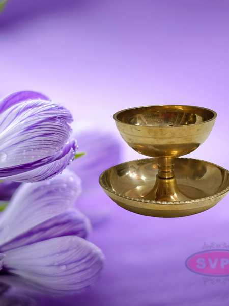 Brass Oil Deepam / Diya With Plate Stand