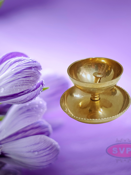 Brass Oil Deepam / Diya With Plate Stand