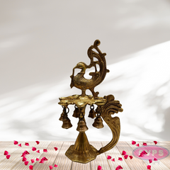 Brass Peacock Lamp with Handle And Bells