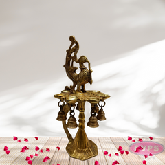 Brass Peacock Lamp with Handle And Bells