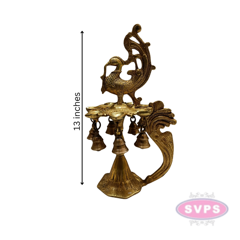 Brass Peacock Lamp with Handle And Bells