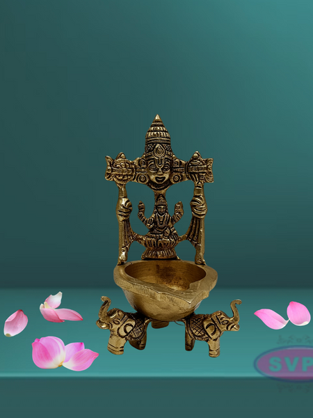 Brass Perumal Lakshmi With Elephant Base Diya / Villaku