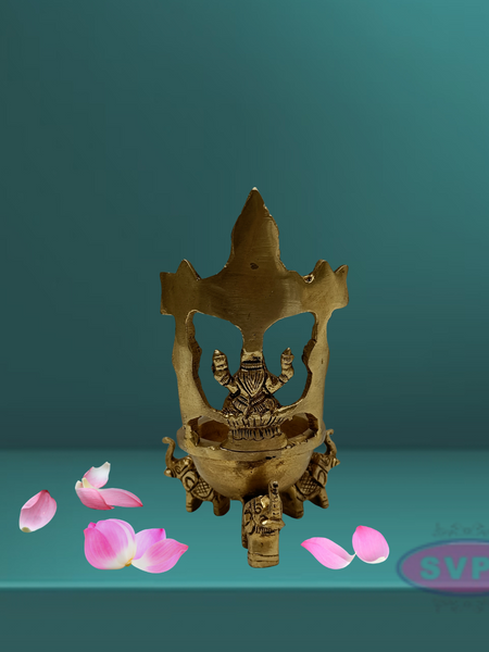 Brass Perumal Lakshmi With Elephant Base Diya / Villaku