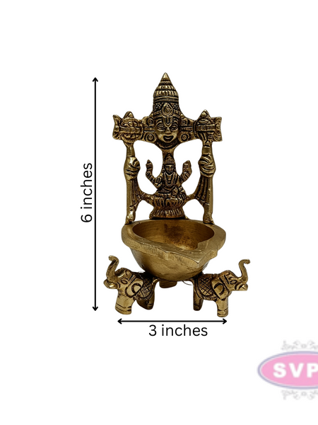 Brass Perumal Lakshmi With Elephant Base Diya / Villaku