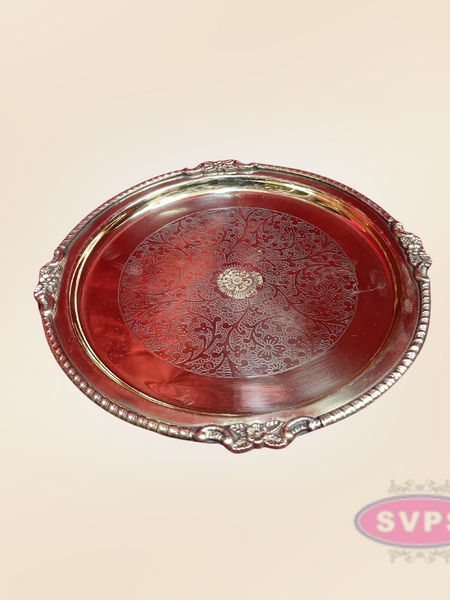 Round Shape Engraved Brass Pooja Plate – Decorative Traditional Design