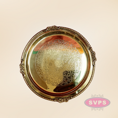 Round Shape Engraved Brass Pooja Plate – Decorative Traditional Design