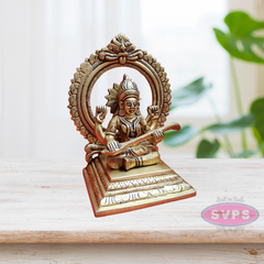 Brass Saraswathi Devi Sitting With Prabhavali / 7 Inches