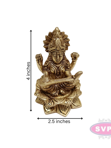 Brass Saraswathi Sitting On Lotus / Showpiece
