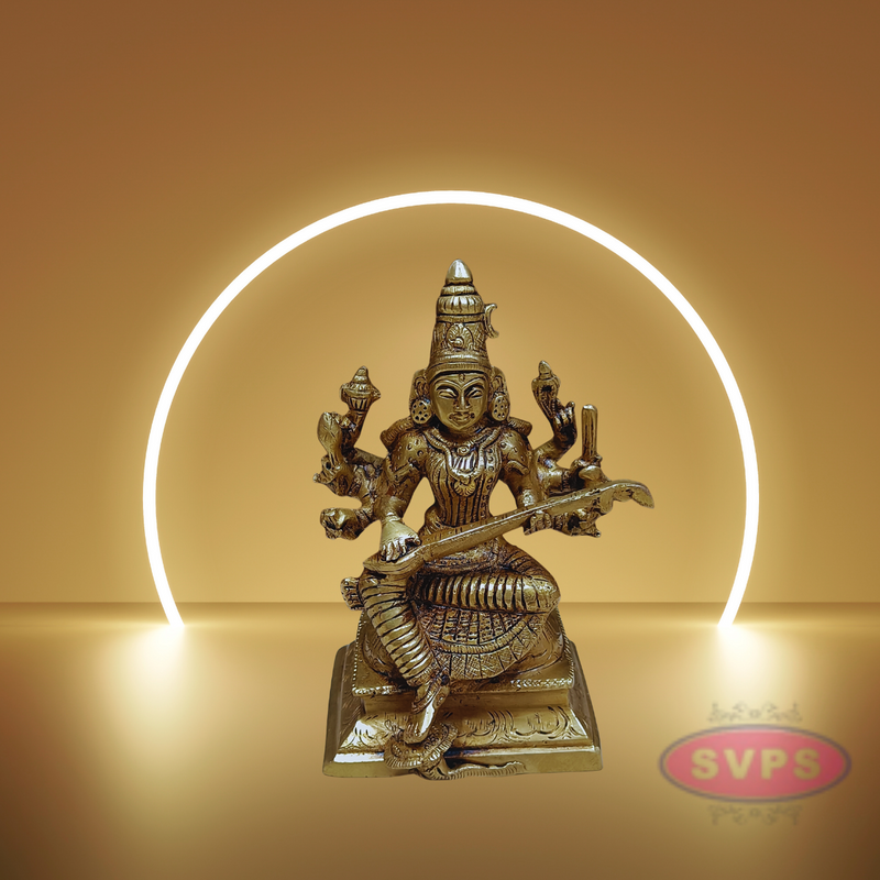 Brass Saraswathi With Veena Idol For Puja