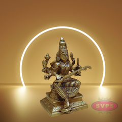 Brass Saraswathi With Veena Idol For Puja