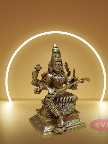 Brass Saraswathi With Veena Idol For Puja