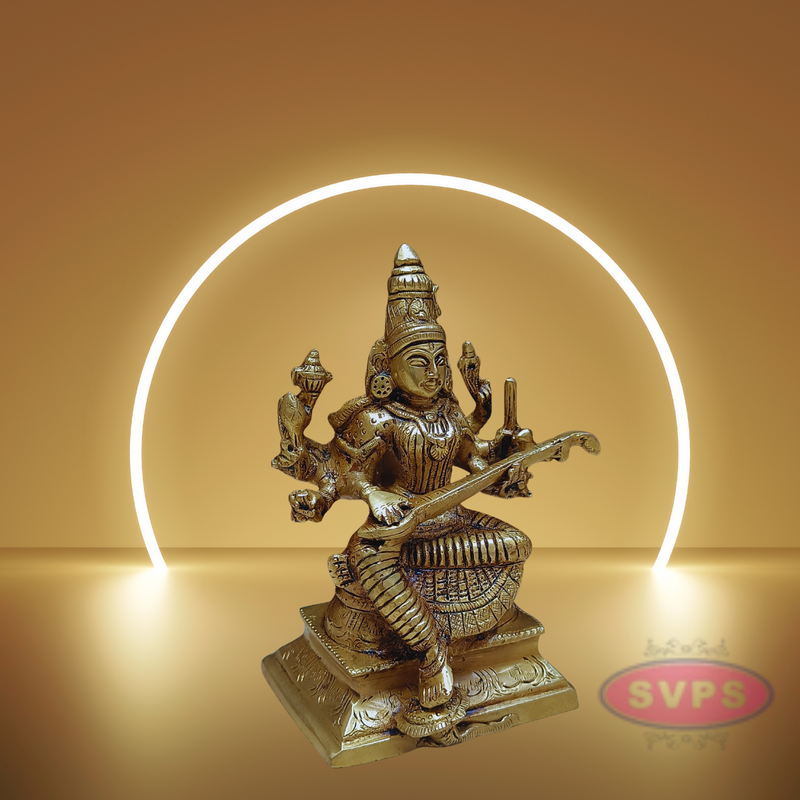 Brass Saraswathi With Veena Idol For Puja