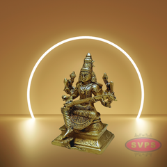 Brass Saraswathi With Veena Idol For Puja