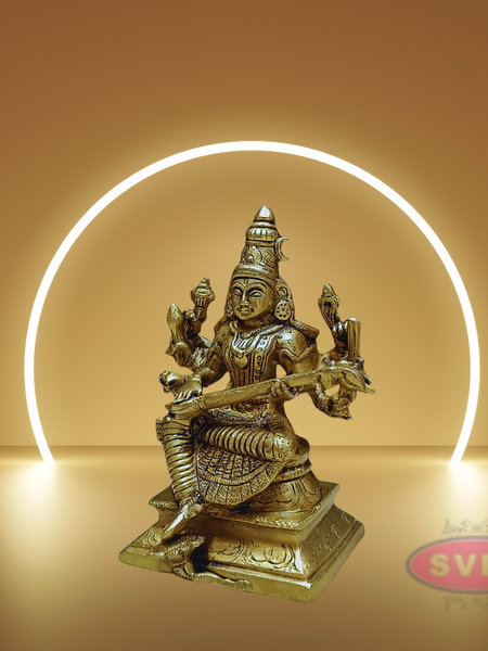 Brass Saraswathi With Veena Idol For Puja