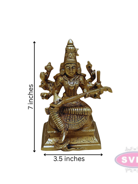 Brass Saraswathi With Veena Idol For Puja