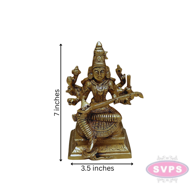 Brass Saraswathi With Veena Idol For Puja