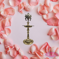 Brass Shankh Chakra Vilakku /  Traditional Indian Pooja Lamp Set