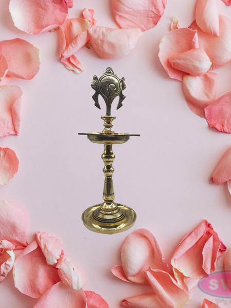 Brass Shankh Chakra Vilakku /  Traditional Indian Pooja Lamp Set