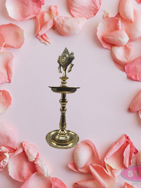 Brass Shankh Chakra Vilakku /  Traditional Indian Pooja Lamp Set