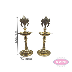 Brass Shankh Chakra Vilakku /  Traditional Indian Pooja Lamp Set