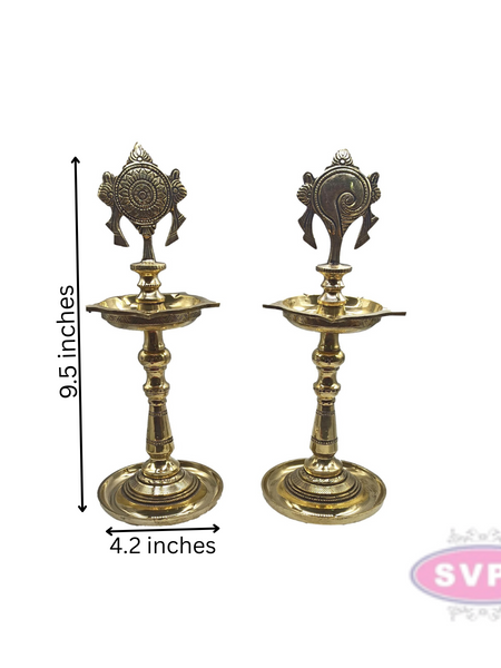 Brass Shankh Chakra Vilakku /  Traditional Indian Pooja Lamp Set