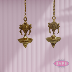 Brass Shanku Chakra Hanging Lamp / 1 Face Diya / Villaku Set With Chain