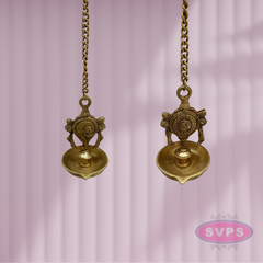 Brass Shanku Chakra Hanging Lamp / 1 Face Diya / Villaku Set With Chain