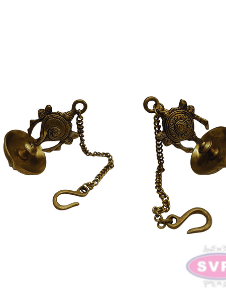 Brass Shanku Chakra Hanging Lamp / 1 Face Diya / Villaku Set With Chain