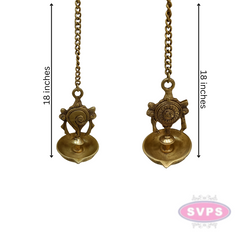 Brass Shanku Chakra Hanging Lamp / 1 Face Diya / Villaku Set With Chain