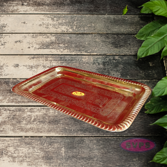 Rectangular Floral Engraved Brass Serving & Pooja Plate – Traditional Design
