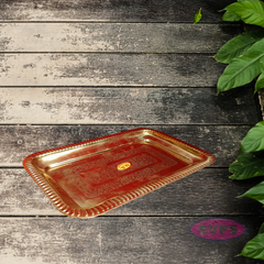 Rectangular Floral Engraved Brass Serving & Pooja Plate – Traditional Design