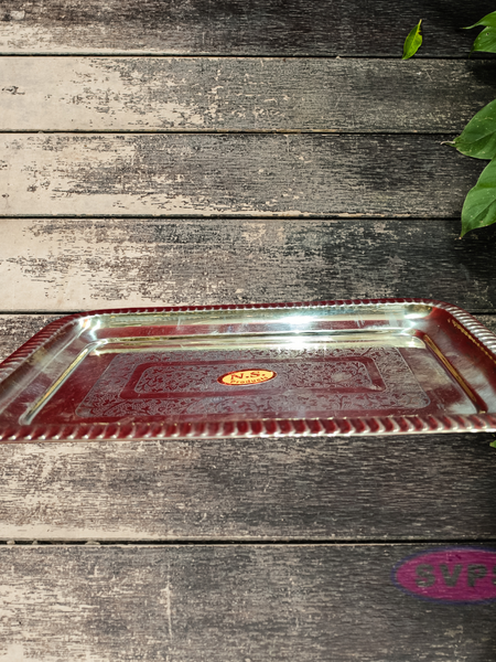 Rectangular Floral Engraved Brass Serving & Pooja Plate – Traditional Design